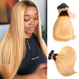 Ali Annabelle 1B/27 Straight Virgin Human Hair Extensions 3 Bundles Dark Roots Ombre Brazilian Hair