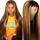 Ali Annabelle Ombre Highlight Brown Honey Blonde Premade Straight Lace Front Human Hair Wigs