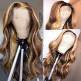 Ali Annabelle Honey Blonde And Brown Highlights Wigs on Black Hair 150% Density Body Wave Virgin Human Hair Wigs