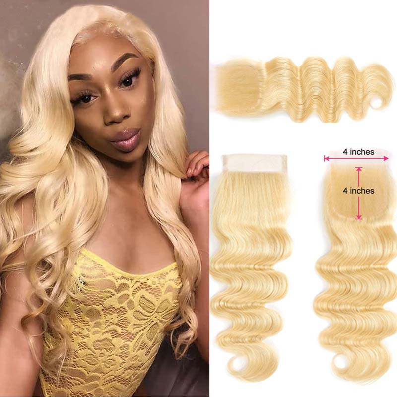 Ali Annabelle Honey Blonde 613 Body Wave Closure 4x4 Human Hair Lace Closure Blonde Hairstyle for Women