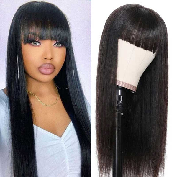 Ali Annabelle 13x4 Straight Lace Front Human Hair Wigs with Bangs 150% Density