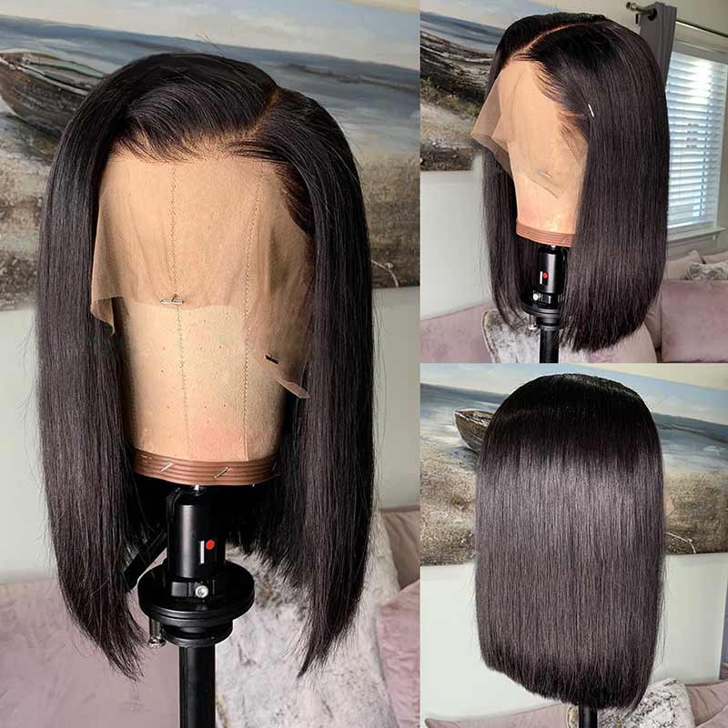 Ali Annabelle Peruvian Pre Plucked Straight Short Bob Lace Front Human Hair Wigs