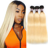 Ali Annabelle 1B/613 Honey Blonde Ombre Brazilian Straight Human Hair Bundles Dark Roots