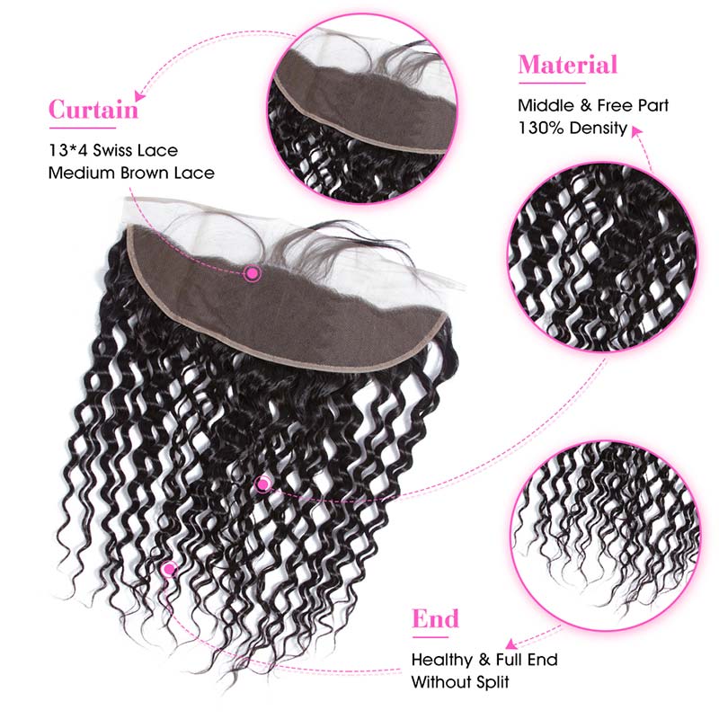 Peruvian Water Wavy Human Hair Bundles With Frontal-10