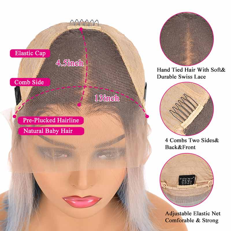 Ali Annabelle Ombre Pre Plucked Straight Bob Wig Malaysian Lace Front Human Hair Wigs