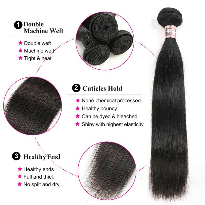 Ali Annabelle Brazilian Straight Human Hair Bundles With 13x4 Ear To Ear Lace Frontal 10-20inch