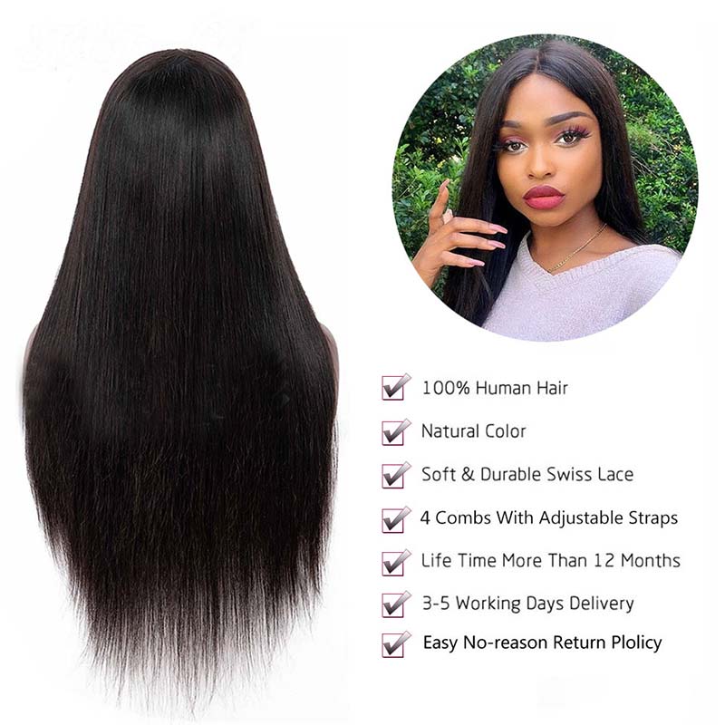 Peruvian Pre Plucked Straight Lace Closure Human Hair Wigs-6