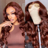 Aliannabelle #33 Reddish Brown Body Wave Human Hair Wig Brunette Auburn Copper Colored Wigs