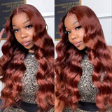 Aliannabelle #33 Reddish Brown Body Wave Human Hair Wig Brunette Auburn Copper Colored Wigs