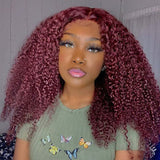 Aliannabelle 99J Burgundy Colored 13x4 Transparent Lace Front Wigs Curly Hair Human Hair Wig 180% Density