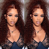 Aliannabelle 13*4 Lace Front Jerry Curly Wig Reddish Brown Dark Auburn Color Affordable Price For Sale