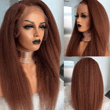 Aliannabell Yaki Hair Reddish Brown Color Wig 13x4 Lace Front Wigs Kinky Straight 100% Human Hair Wig