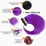 Ali Annabelle Hair Ombre 1B/Purple Virgin Brazilian Straight Human Hair Weave 3 Bundles