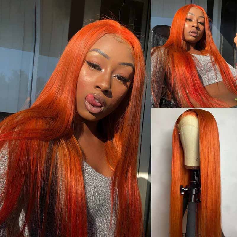Ali Annabelle 4x4 Ginger Orange Brazilian Straight Lace Closure Human Hair Wigs