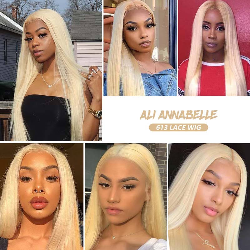 Ali Annabelle 613 Blonde Human Hair Wigs Straight 13x4 Lace Front Wig 14-26inch