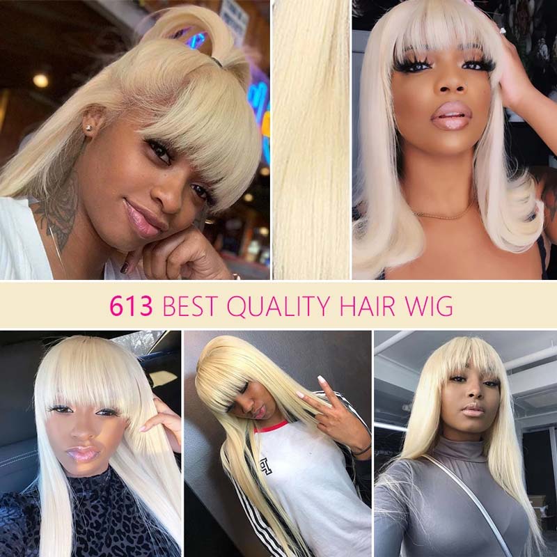 Ali Annabelle 613 Honey Blonde Glueless Straight Human Hair Wigs With Bangs Full Machine Made Wig