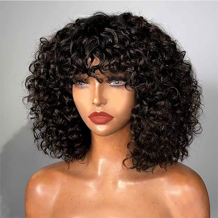 Ali Annabelle UR Series Wigs Curly Human Hair Wigs With Bangs Full Machine Made Short Bob Wig No Lace Curly Fringe Wig