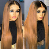 Ali Annabelle Ombre 1B/30 Colored Dark Roots Honey Brown Straight Human Hair Wigs